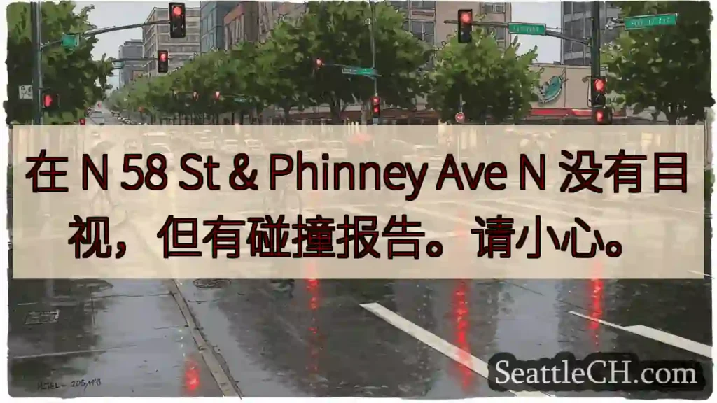 在 N 58 St & Phinney Ave N 没有目视，但有碰撞报告。请小心。