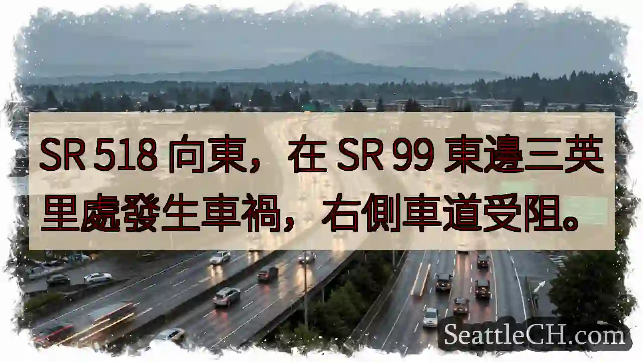 SR 518東，SR 99東3英里，車禍！