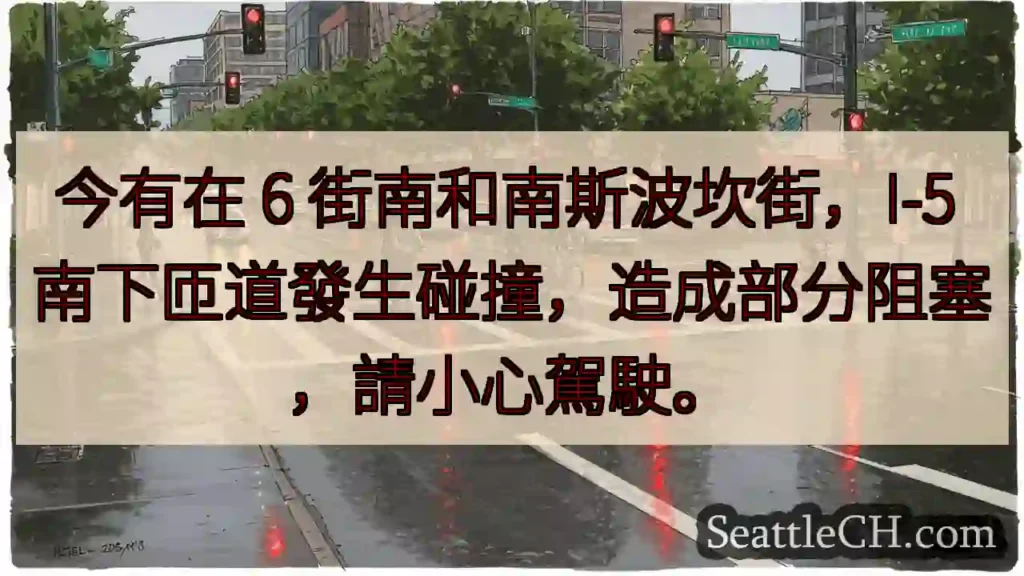 6街南/南斯波坎路口事故,请减速慢行!