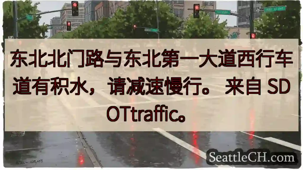 北门路积水！减速慢行！