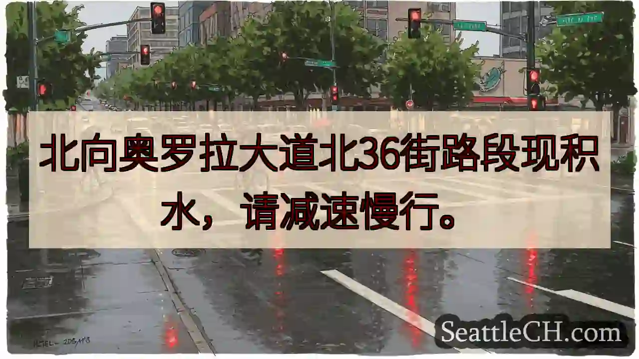 北向奥罗拉路积水！减速慢行。