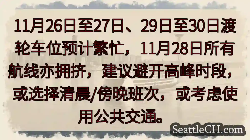 渡轮繁忙！避开高峰，早晚班次更佳。