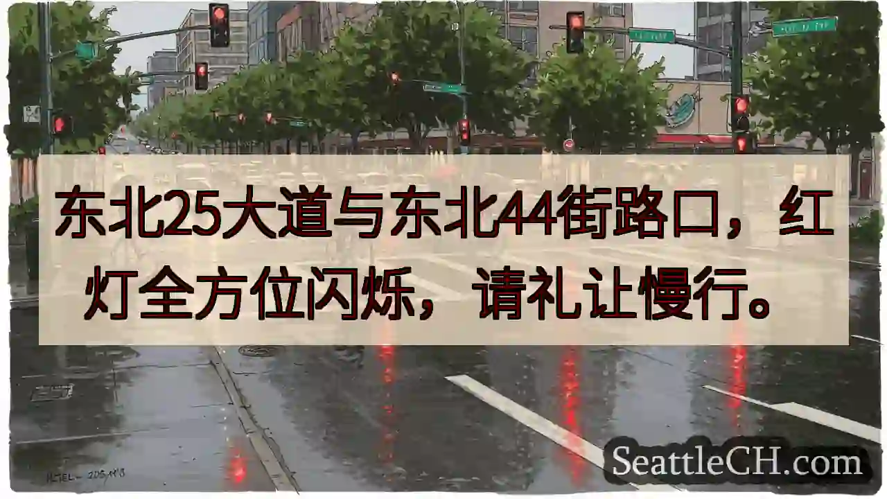 红灯闪烁！请慢行礼让。