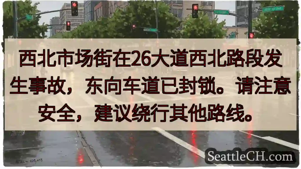 26大道西北路事故！东向封锁。