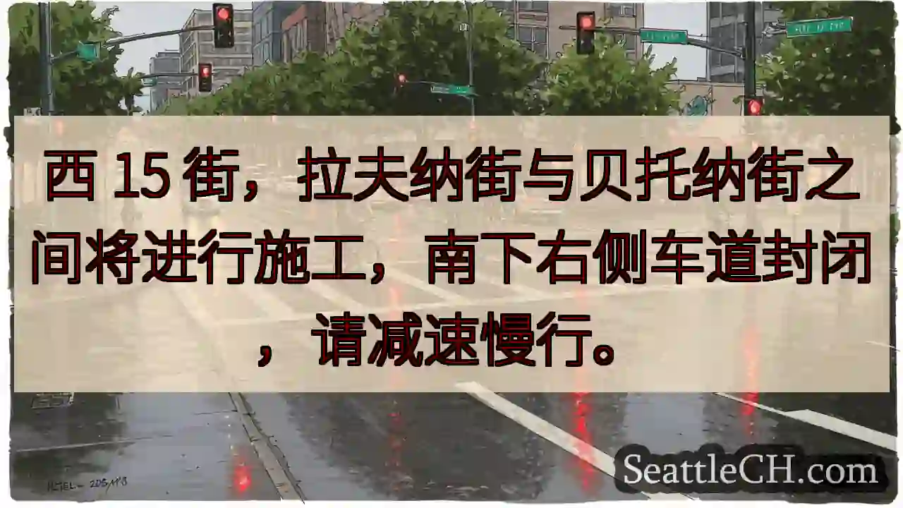 🚧 西15街施工：右侧车道封闭！减速慢行！