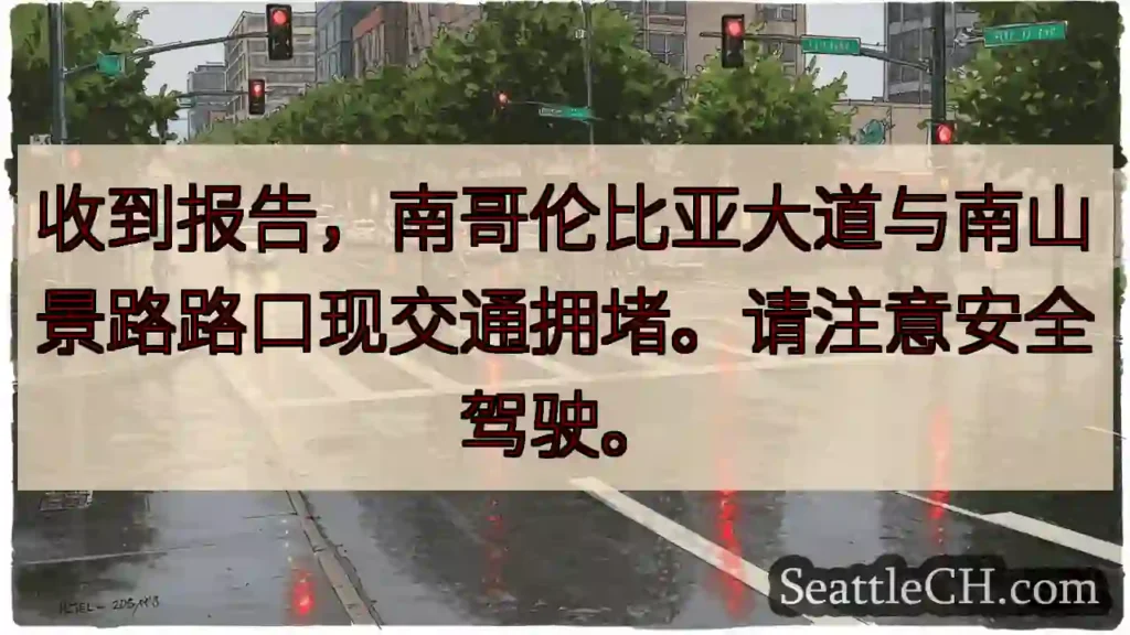 南哥伦比亚路口拥堵！注意安全。