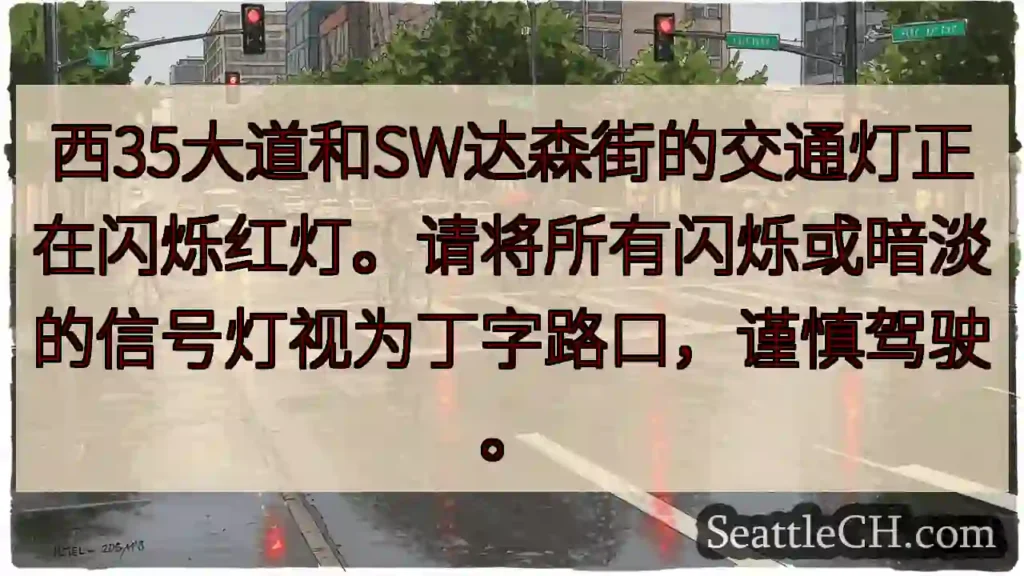 红灯闪烁！请小心通行。
