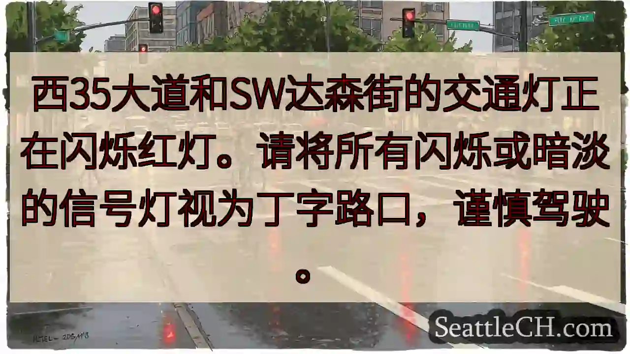 红灯闪烁！请小心通行。