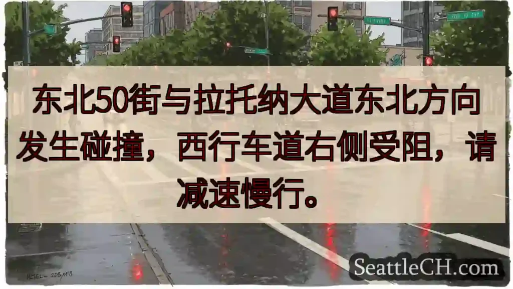 50街/拉托纳路事故，右侧车道受阻！