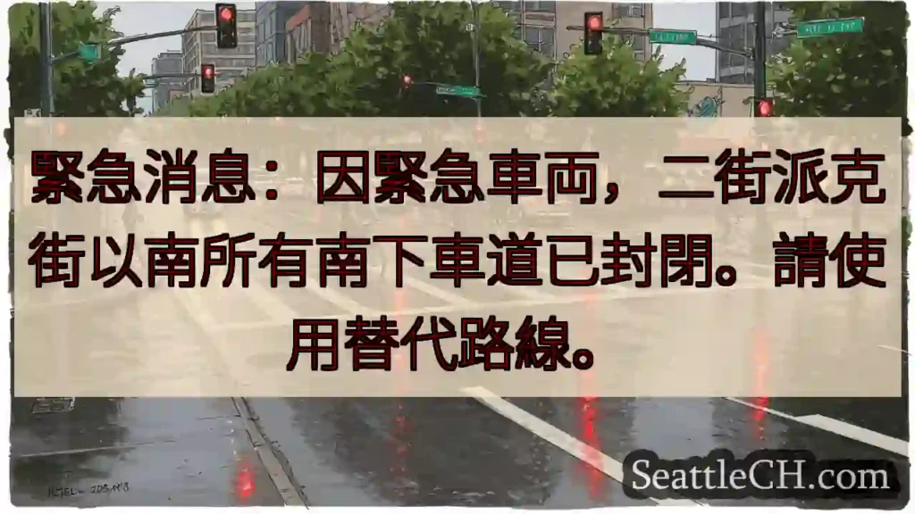 緊急封閉！派克街以南南下車道
