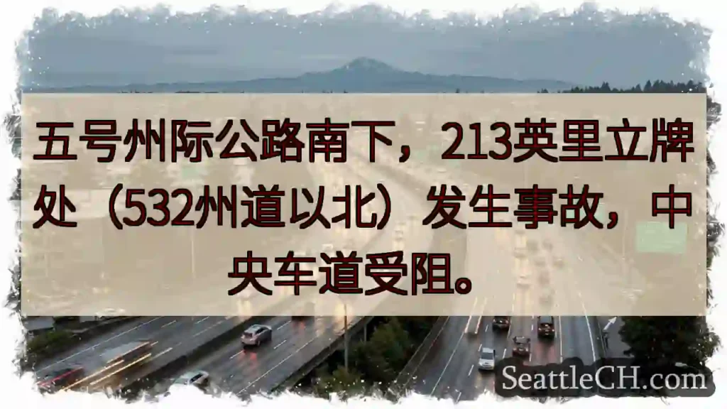 五号公路南下：事故！中央车道受阻