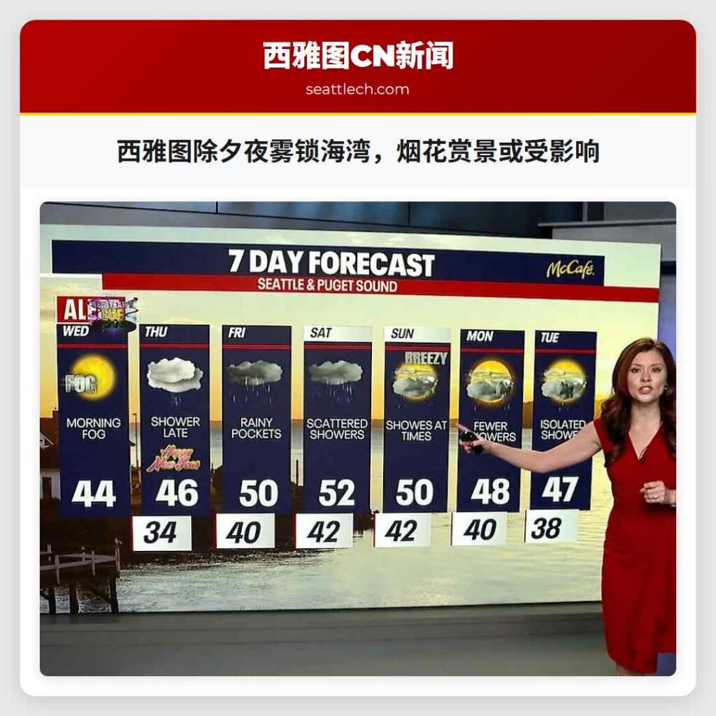 西雅图除夕夜雾锁海湾，烟花赏景或受影响
