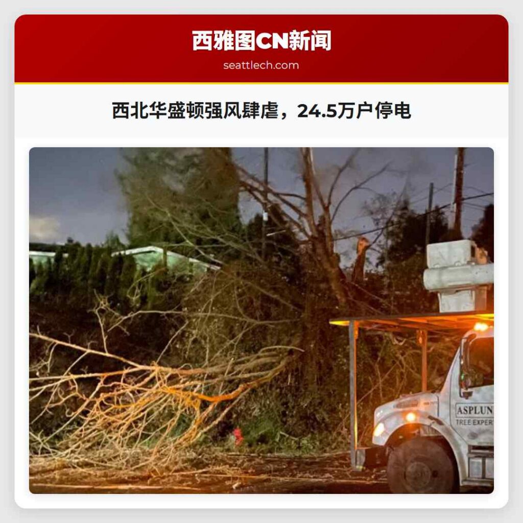 西北华盛顿强风肆虐，24.5万户停电