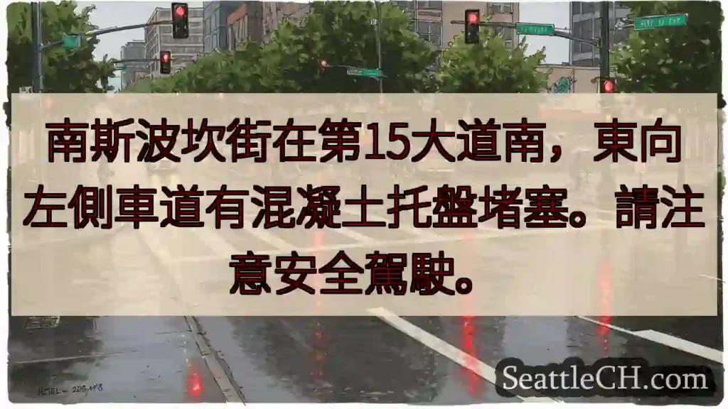 注意！混凝土板路障，南斯波坎街。