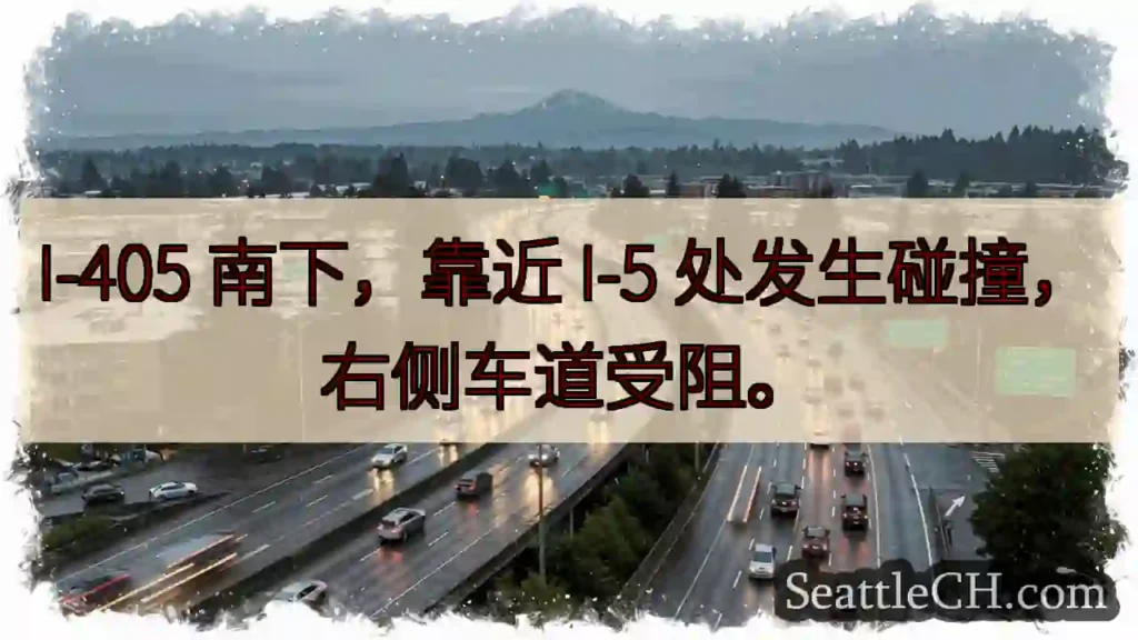 I-405 南下拥堵！右侧车道受阻。