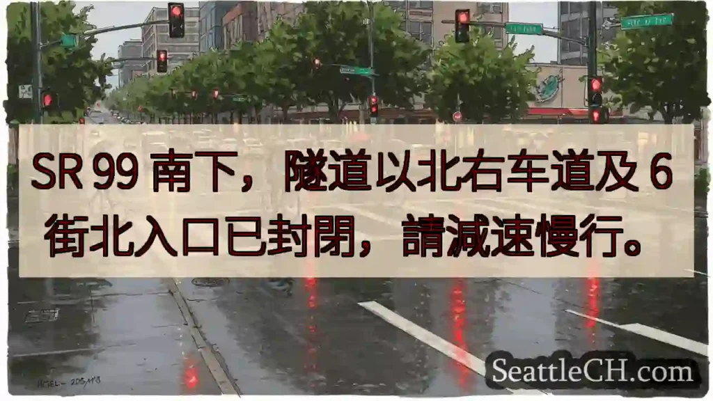 SR 99 南下：注意！右车道已封閉