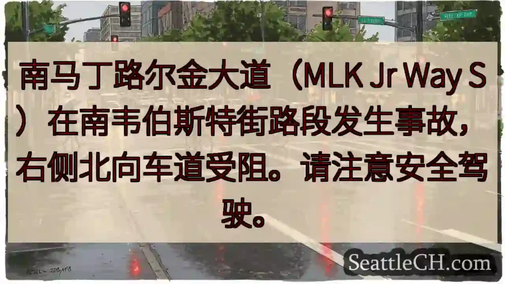 MLK路段事故！右北车道受阻。