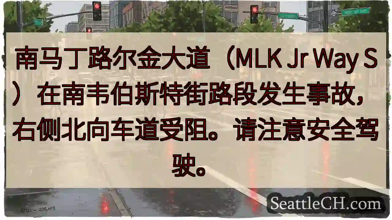 MLK路段事故！右北车道受阻。