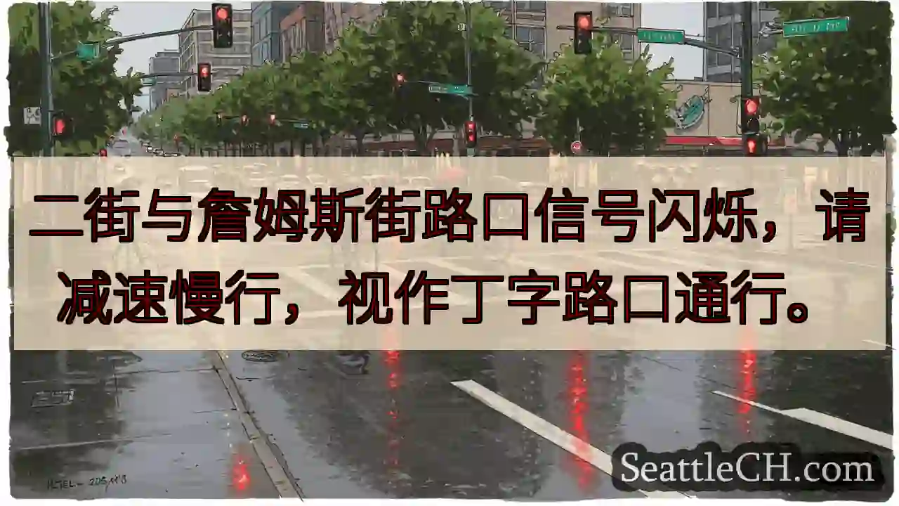 信号闪烁！减速慢行，视丁字路口通行。
