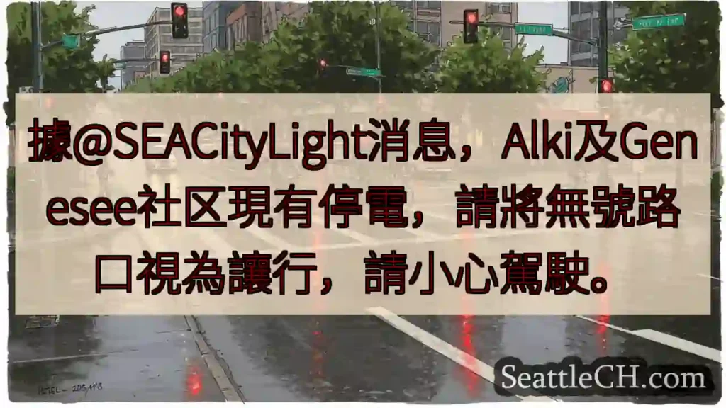 Alki/Genesee停電!無號路口請慢行。