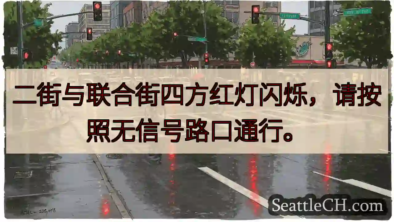 红灯闪烁！无信号路口通行。