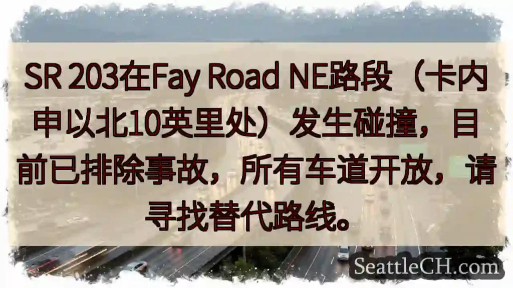 SR 203事故已清！注意绕行