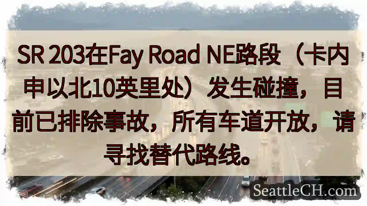 SR 203事故已清！注意绕行