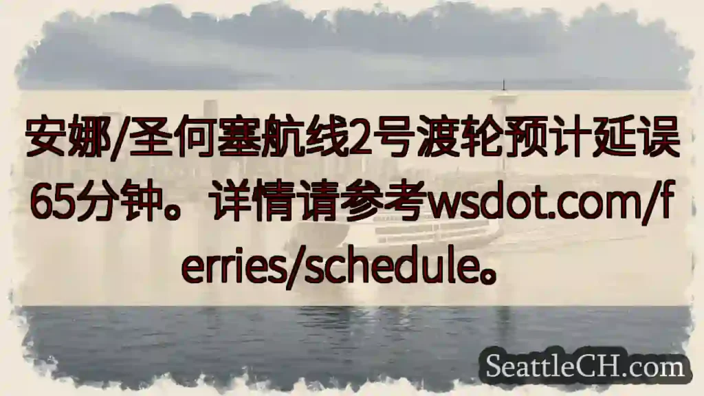 渡轮延误65分钟!请查阅wsdot.com/ferries/schedule