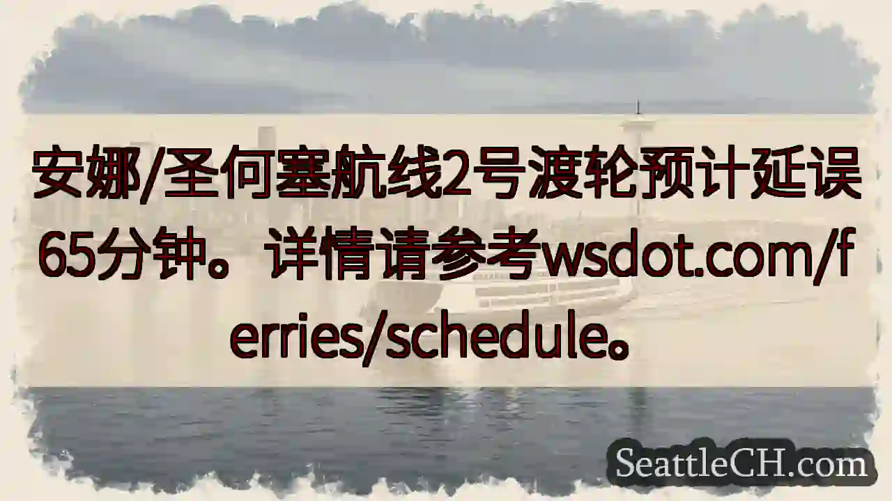 渡轮延误65分钟！请查阅wsdot.com/ferries/schedule