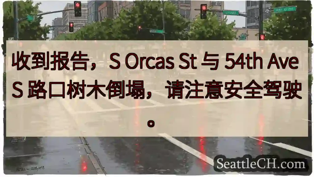 S Orcas St & 54th Ave S 树木倒塌!小心驾驶!