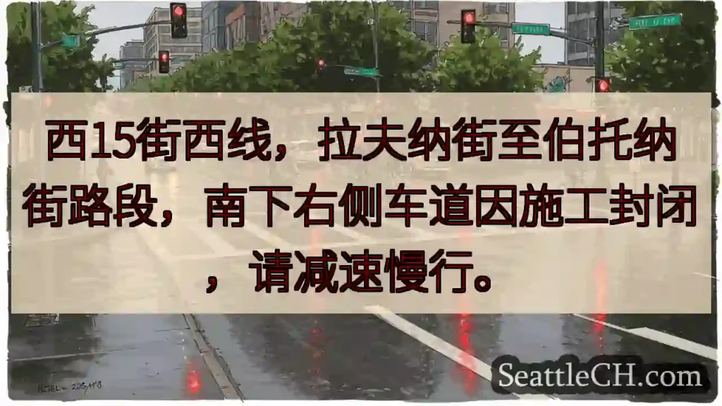 西15街施工,右侧车道封闭!