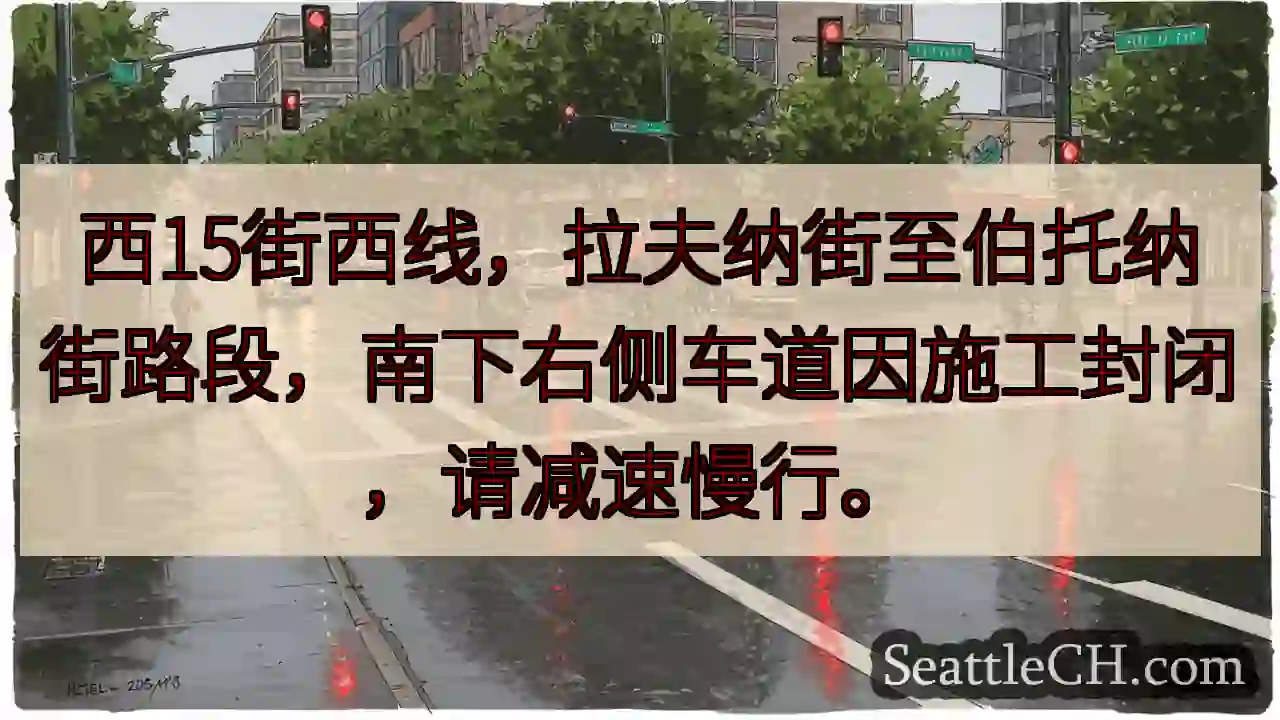 西15街施工，右侧车道封闭！