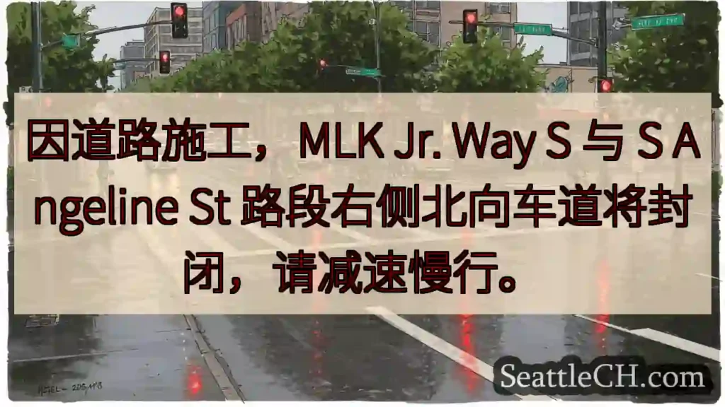 MLK路段北向车道封闭!请减速慢行。