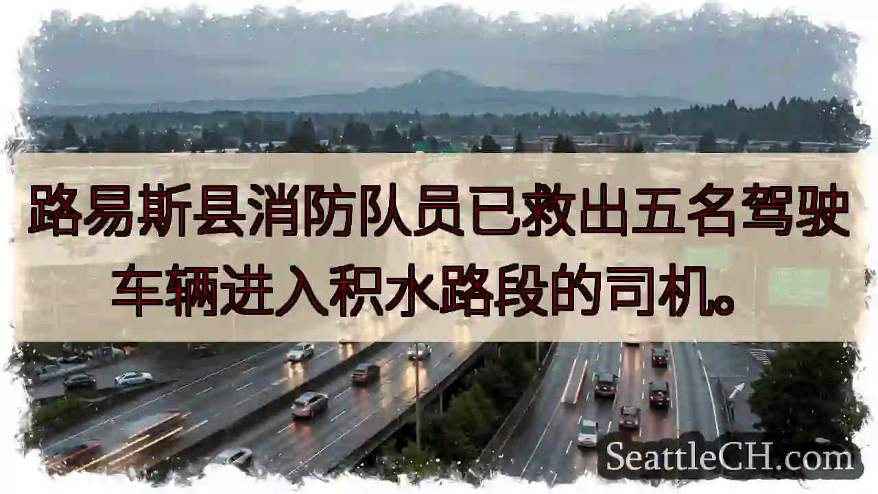积水路段获救！五名司机安全脱困。