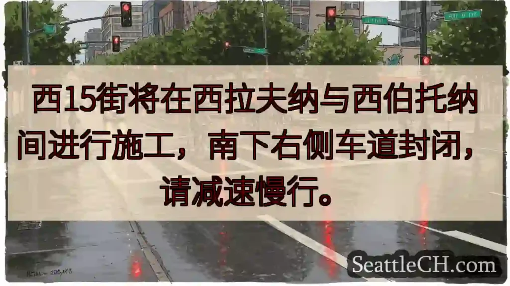 西15街施工,右侧车道封闭!减速慢行。