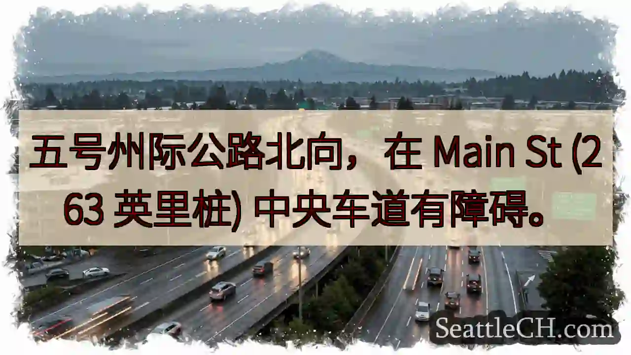 五号公路北向：中央车道障碍！