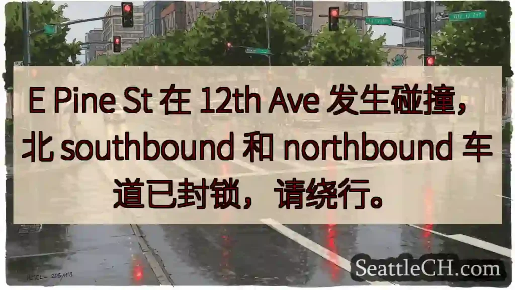 E Pine & 12th 事故!车道封锁,请绕行。