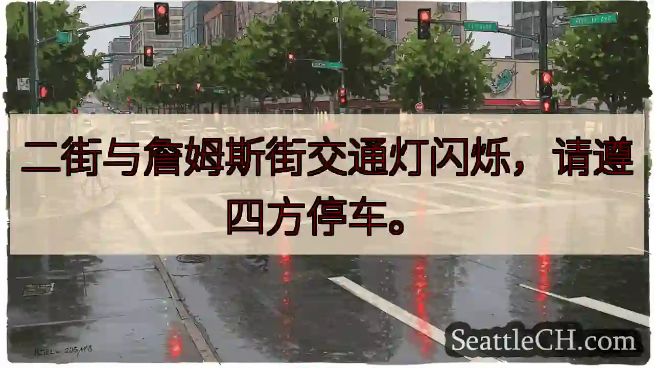 二街/詹姆斯路：灯闪烁，停车！