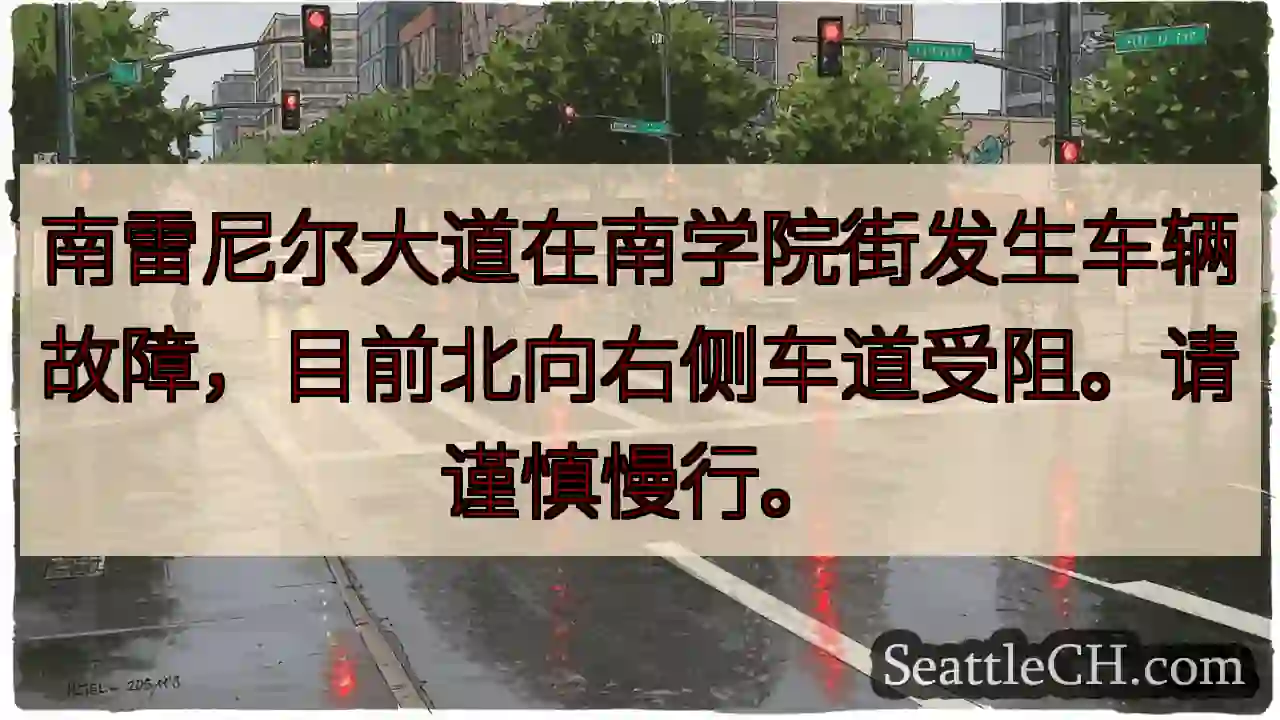 南雷尼尔路故障！北向右侧车道受阻