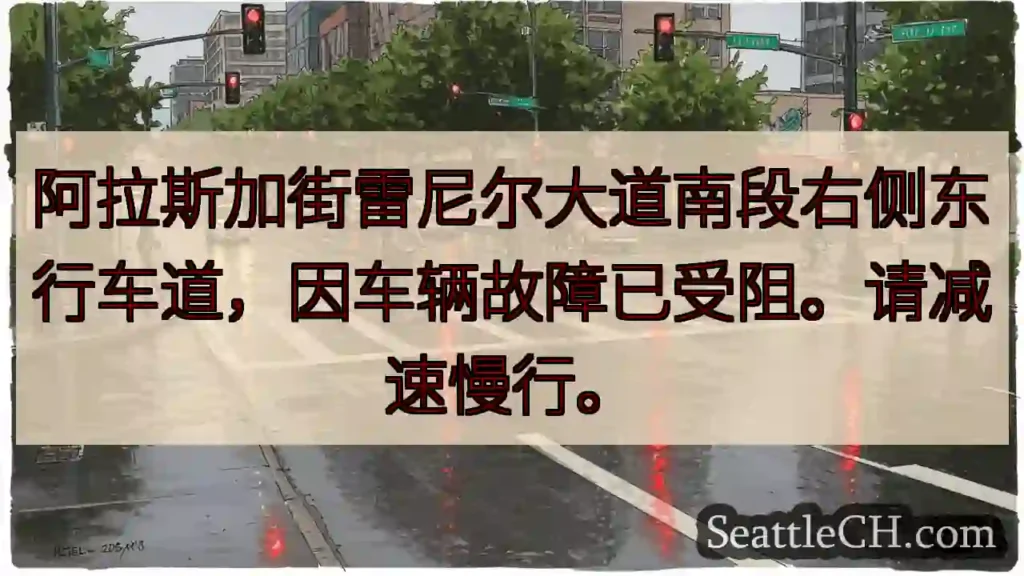 雷尼尔南：车道受阻，减速慢行！