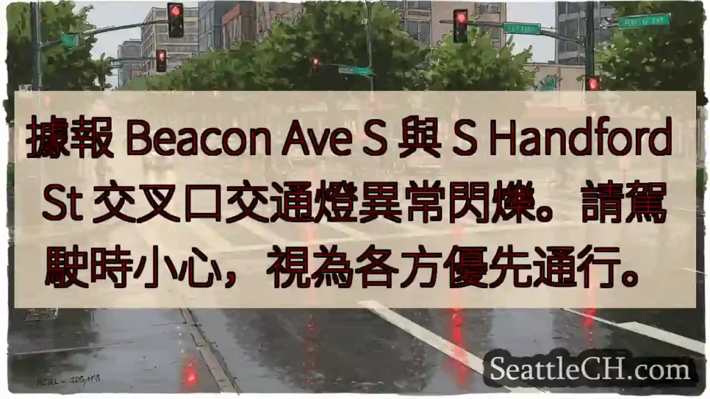 灯闪烁！小心慢行，各方优先。