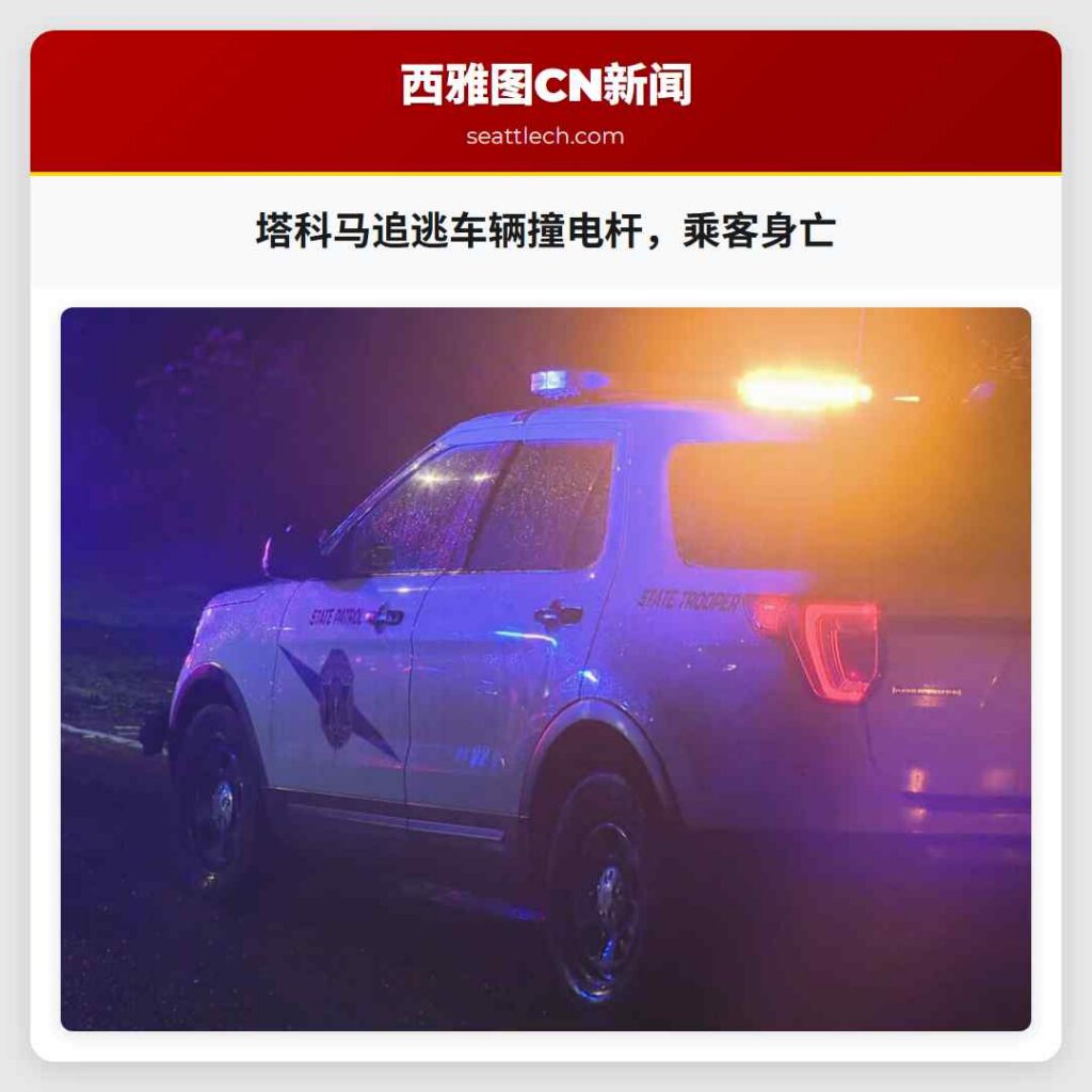 塔科马追逃车辆撞电杆，乘客身亡