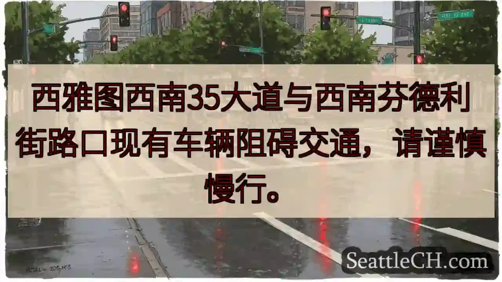 路口拥堵，请减速慢行！