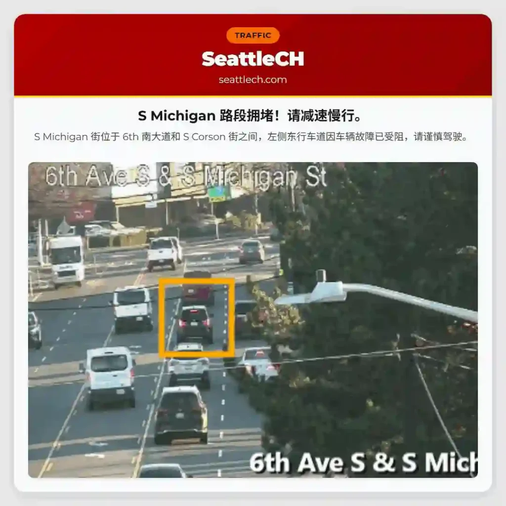 S Michigan 路段拥堵！请减速慢行。