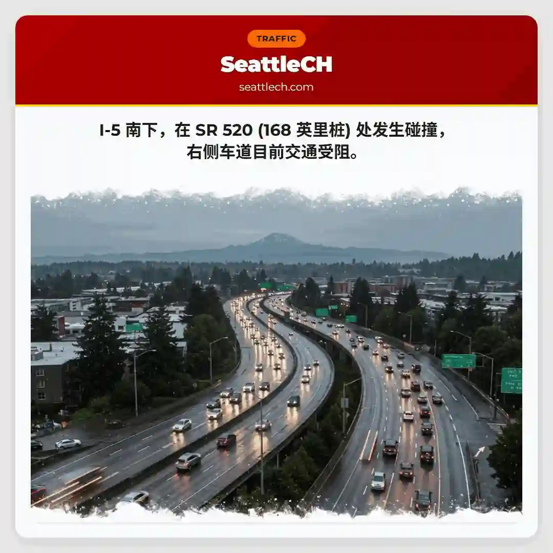 I-5事故：右侧车道受阻