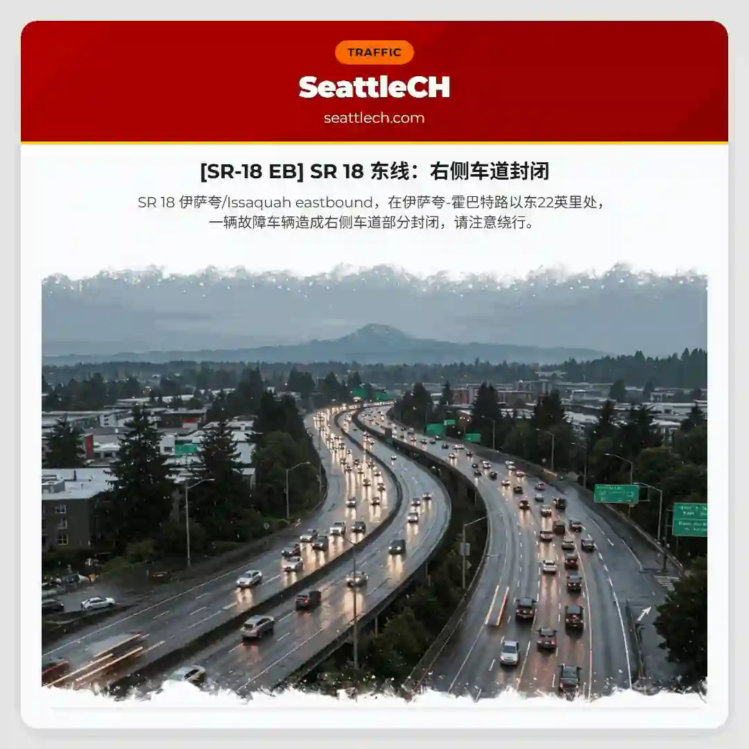 [SR-18 EB] SR 18 东线：右侧车道封闭