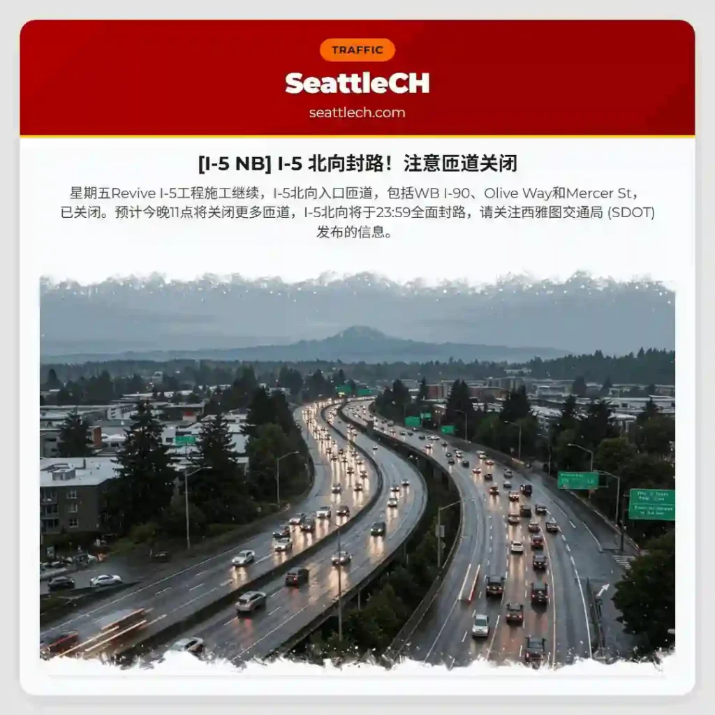 [I-5 NB] I-5 北向封路！注意匝道关闭