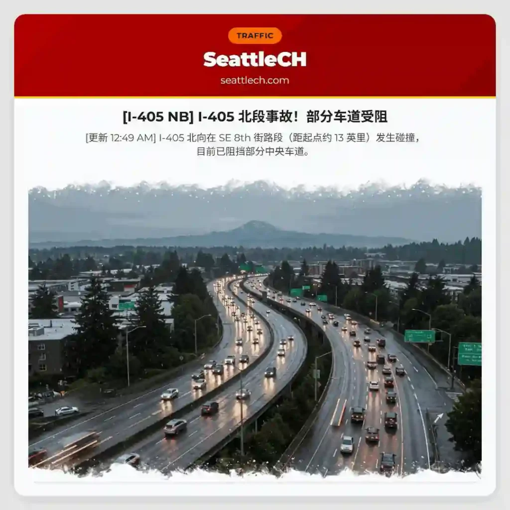 [I-405 NB] I-405 北段事故！部分车道受阻