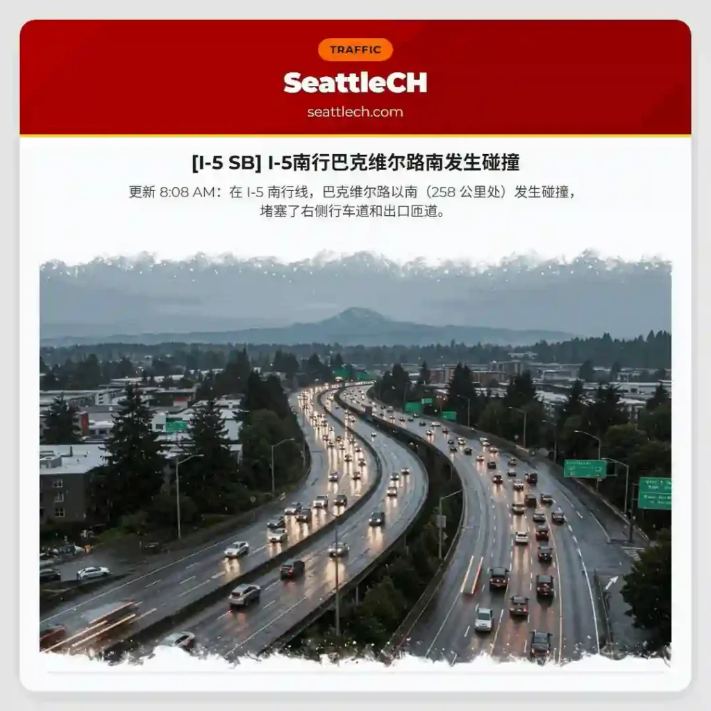 [I-5 SB] I-5南行巴克维尔路南发生碰撞