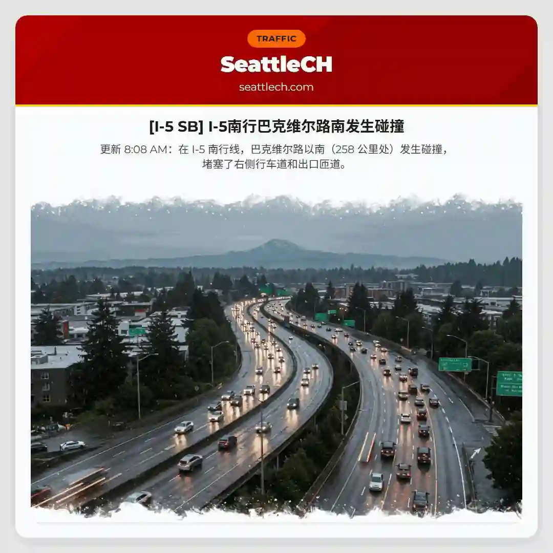 [I-5 SB] I-5南行巴克维尔路南发生碰撞